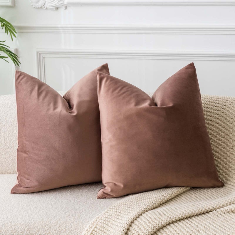 JUSPURBET Decorative Pillow Covers Set of 2 Velvet Throw Pillow Covers for Couch Sofa Bed Soft Cushion Covers Cases with Hidden Zipper for Living Room Home Decor 24x24 inch,Jam - Image 1